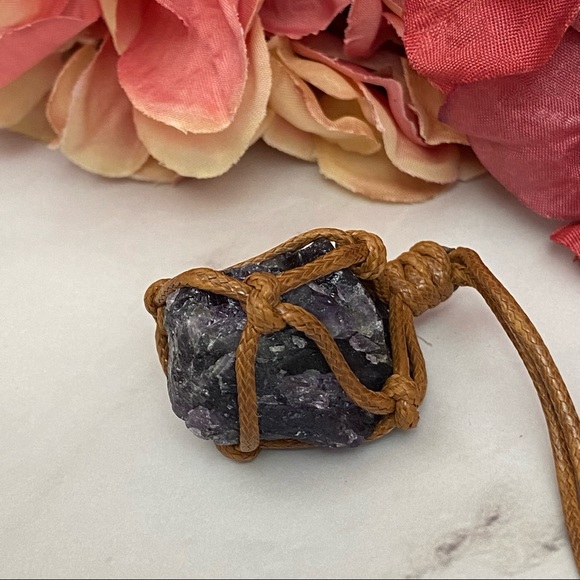 Caged Raw Purple Amethyst Quartz Necklace - Picture 6 of 11